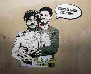 Arrestato in Egitto: Regeni abbraccia Zaki, murales a Roma 
